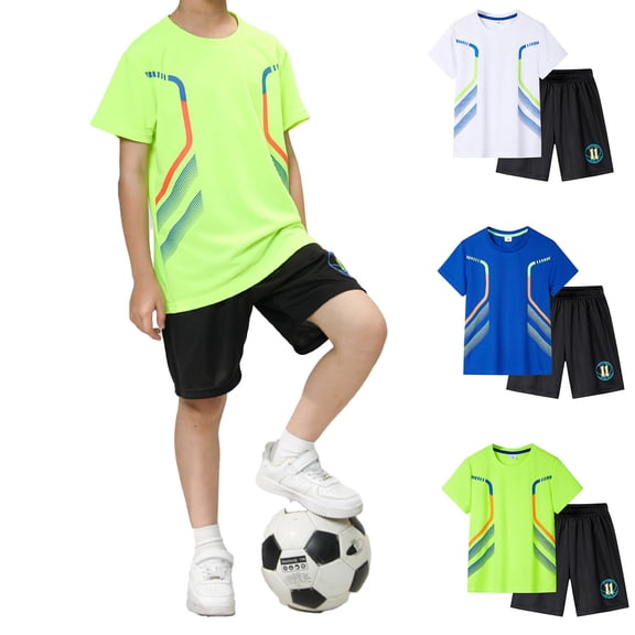 RTKFRFLM Big Boys Outdoor Athletic Set, High-Stretch Short Sleeve T-Shirt and Shorts Outfit