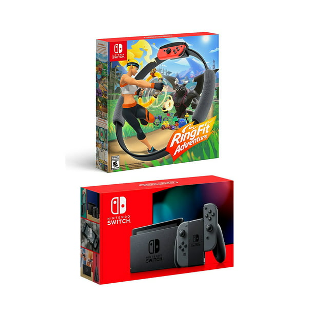 New Nintendo Switch Gray Joy-Con Console Bundle with Ring Fit Adventure  Set: Game, Ring-Con and Leg Strap - Best Fitness Game!