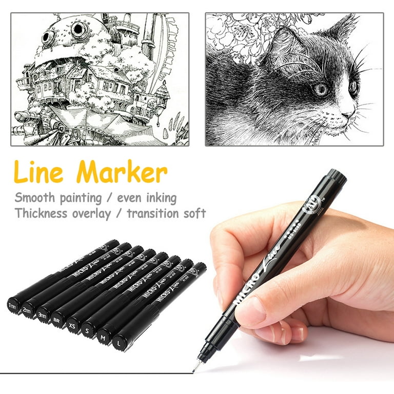 Odomy 8pcs Calligraphy Pens Brush Marker Art Drawing Pen Set Refill Writing Signature, Size: Small, Black