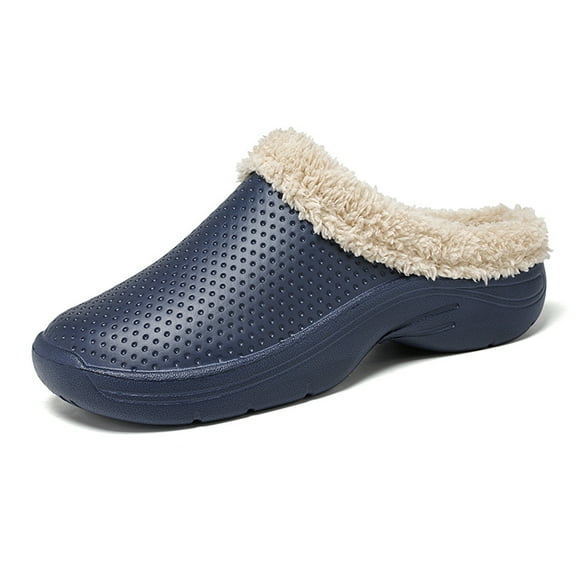 Men’s Lined Clogs Women’s Winter Fuzzy Slippers Waterproof Faux Fur Lined Clogs Slip On Room Shoes with Soft Fleece Lining Non-Slip Garden Shoes Unisex House Slippers Blue 45