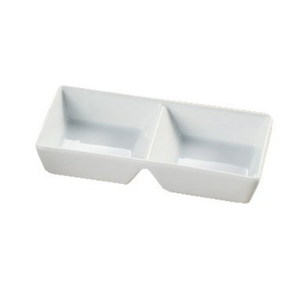 Yanco ML-727 Two Divided Tray, 2 X 6 oz Wells, 7.875" Length, 4" Width, 1.375" Height,Porcelain, Super White, Pack of 36