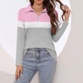 thumbnail image 4 of Womens Casual Collared Tunic Tops Zipper V Neck Pullover Tshirts Cute Colorblock Long Sleeve Shirts, 4 of 7