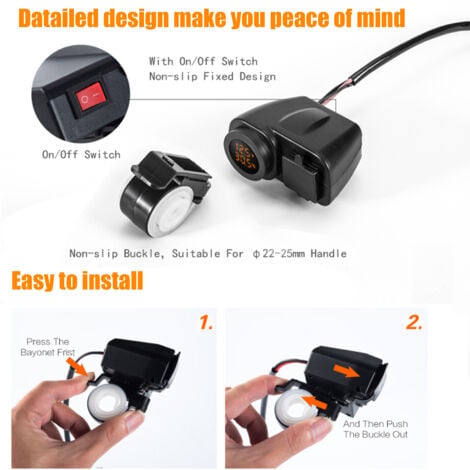 thumbnail image 4 of 12.5V Motorcycle USB Charger For 2.1A 12V Motorcycle Charger With LED Voltmeter Display Thermometer, 4 of 4