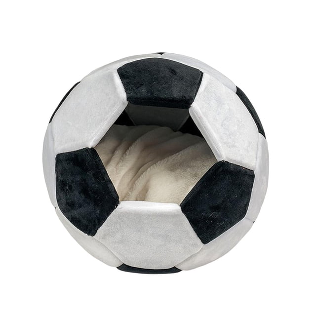 Cama para mascotas con forma de fútbol que calienta la casa para mascotas, cama para gatos para mascotas de invierno para cachorros en interiores negro grande