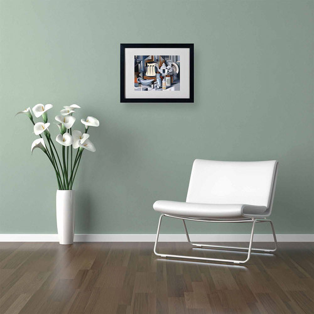 Trademark Fine Art "Still Life With Teapots" Matted Framed Art by Catherine Abel, Black Frame