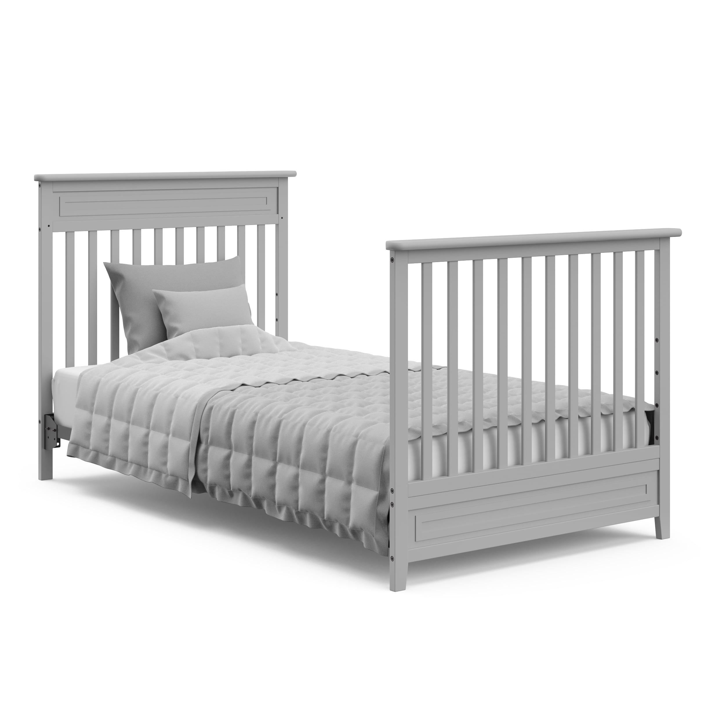 Storkcraft Petal Mini 4-in-1 Convertible Baby Crib with Mattress, Pebble Gray