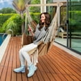 thumbnail image 2 of ALEKO Hanging Rope Swing Hammock Chair with Side Pocket and Wooden Spreader Bar, Khaki, 2 of 9