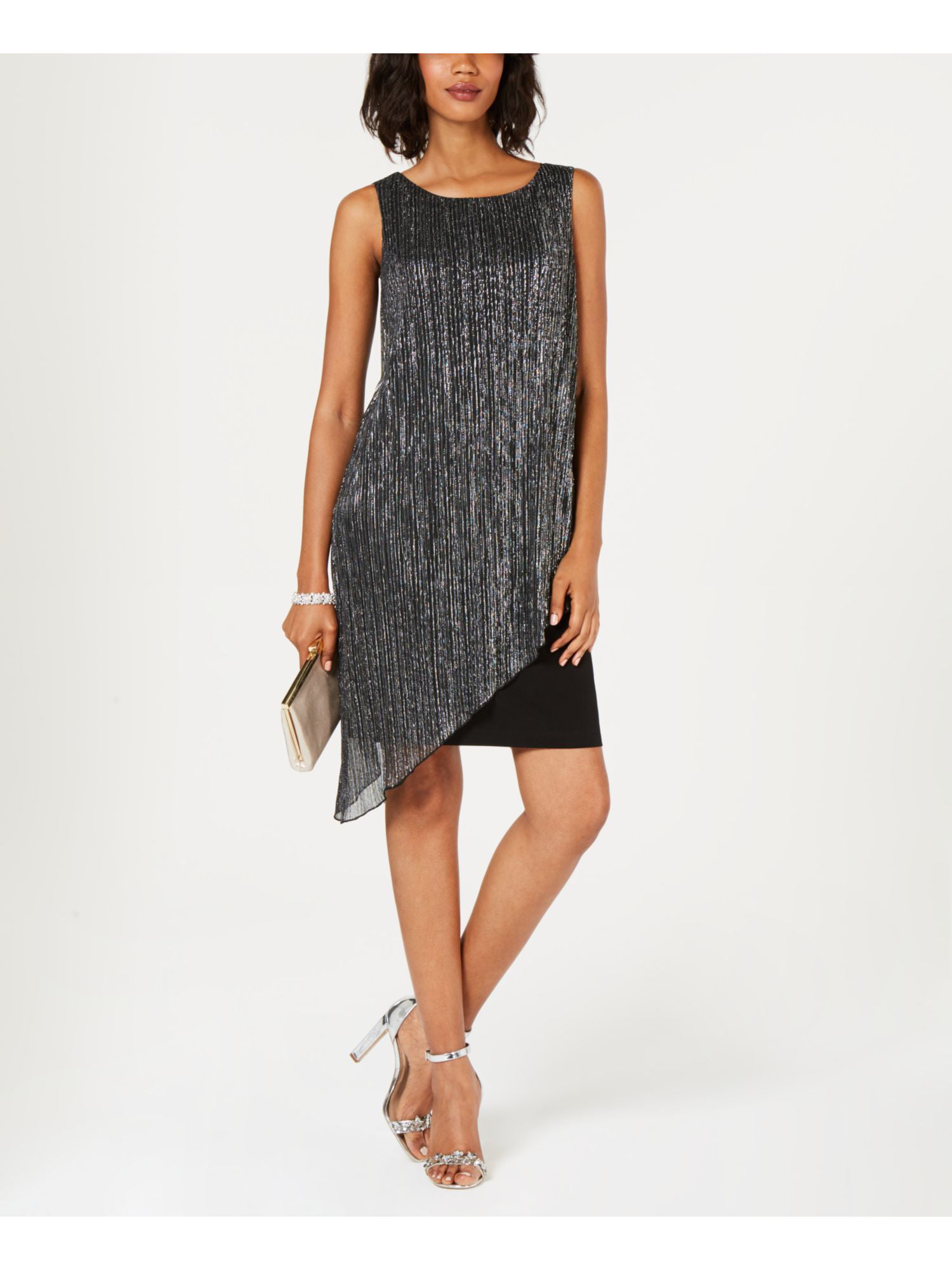 Connected Apparel Womens Metallic Ribbed Knit Cocktail Dress BHFO 0383