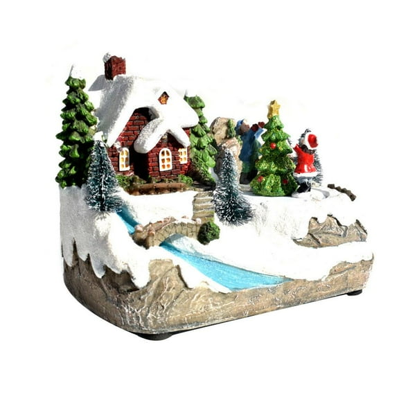 Pekkaxy LED Musical Christmas Village Houses with Rotating Train, Holiday Indoor Decor