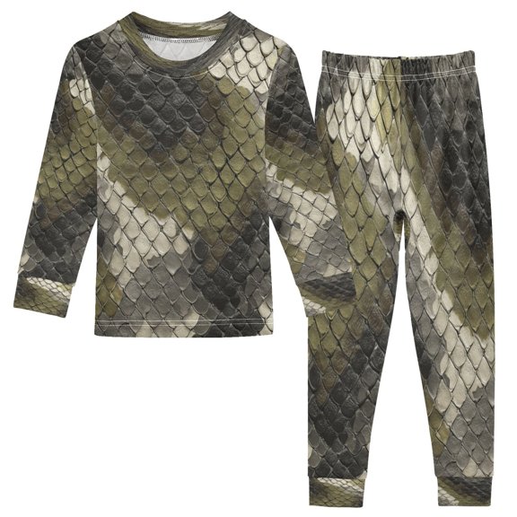RMDQTR Cotton Pajama Set - 95% Cotton Soft Breathable Elastic Waist Round Neck Sleepwear for 18M-8Y Greenish-brown Snake Skin Print Pattern
