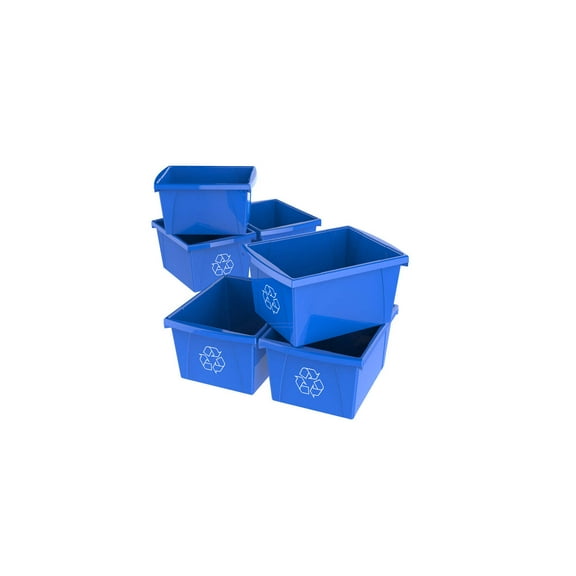 Storex 4 Gallon Open Recycle Bin, Blue, 6-Pack