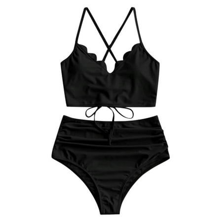 

ASEIDFNSA Bathing Suit Bottoms for Women Sports Bra Top Bathing Suit Swimsuit Lace-Up Ruched Women Scalloped Swimsuit Beachwear Swimwears Tankinis Set