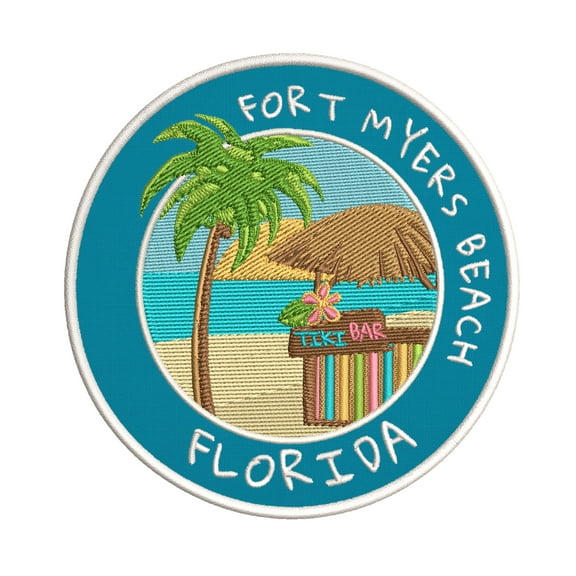 Happy Hour! Fort Myers Beach, Florida 3.5 Inch Iron Or Sew On Embroidered Fabric Badge Patch Ocean Beach, Salt Life Iconic Series