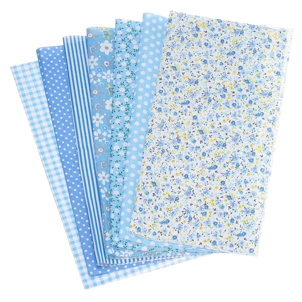 Paquetes de tela de algodón Uxcell, 7 piezas de 20 x 20 pulgadas, cuadrados de tela precortados de algodón 100% impresos con flores para costura, patchwork, quilting y manualidades DIY, azul