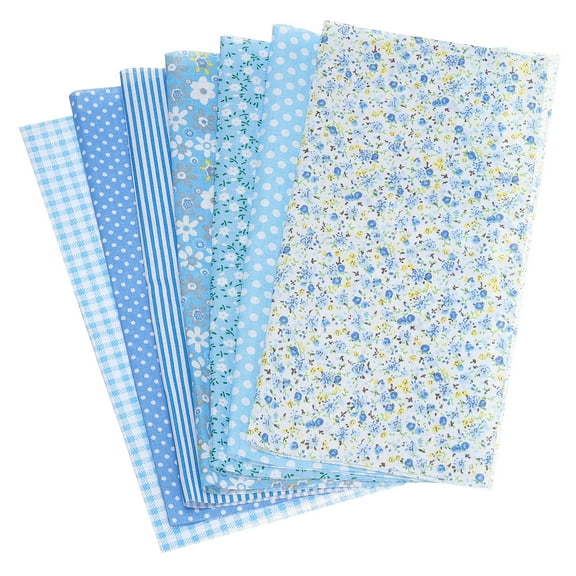 Uxcell Cotton Fabric Bundles, 7Pcs 20 x 20 inch 100% Cotton Fat Quarter Floral Printed Precut Fabric Squares for Sewing Patchwork Quilting DIY Crafts, Blue