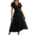 thumbnail image 2 of GaThRRgYP Women's Printed Short Sleeve Dress,Fashion Women's Round Neck Casual Solid Color Pocket Short-sleeved Knee-length Mini Skirt Black L, 2 of 7