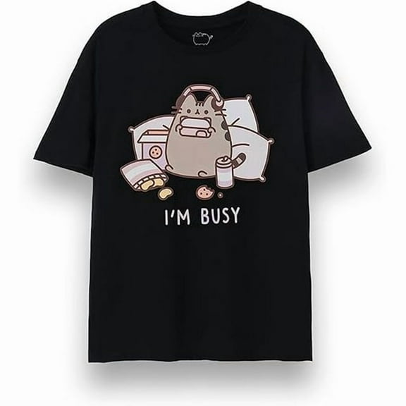 100% cotton tshirts men tee Pusheen Mens T-Shirt | Adults I'm Busy Short Sleeve Graphic Tee in Black