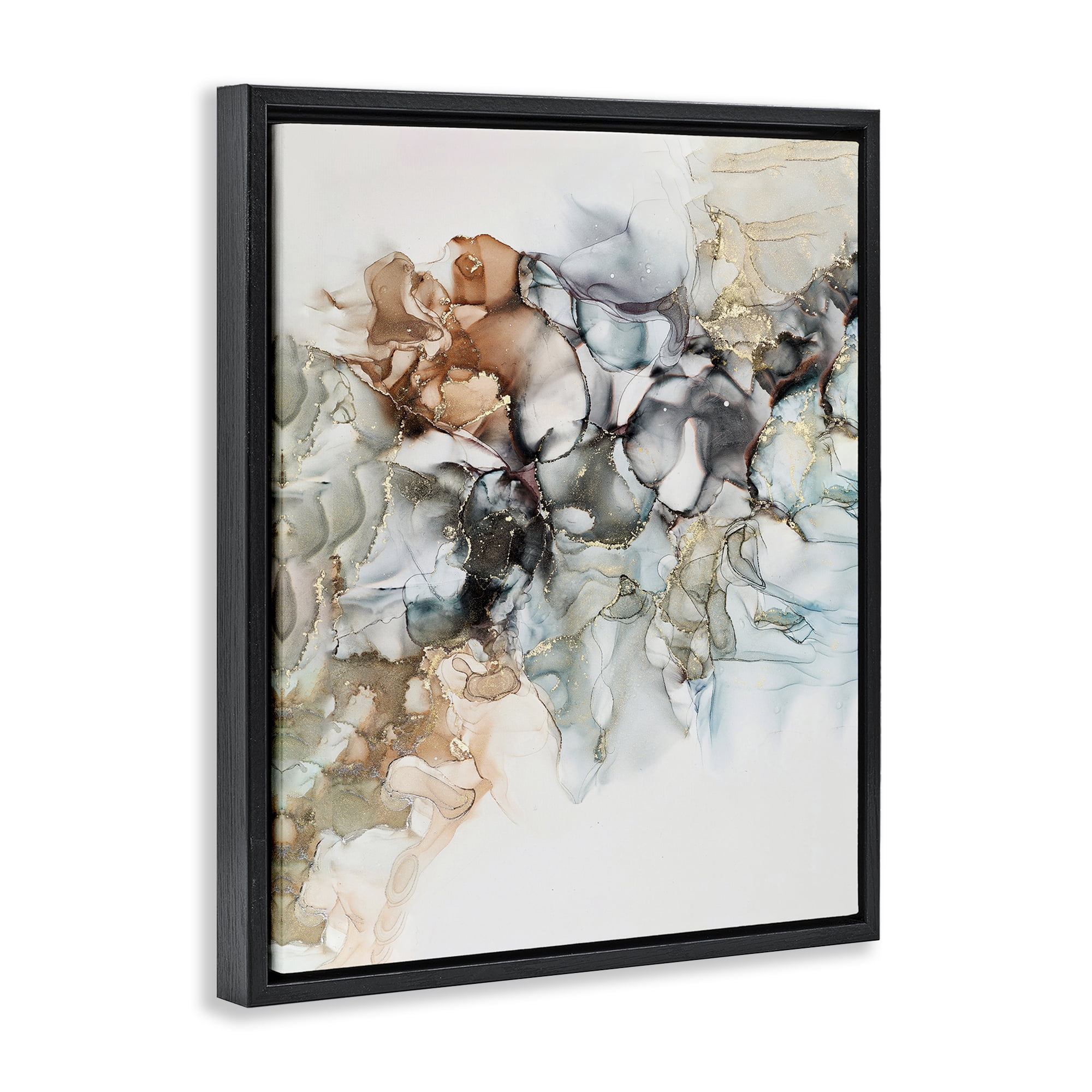 Stupell Industries Fluid Abstract Glam Detail Abstract Painting Black Floater Framed Canvas Art Print Wall Art, 17 x 21