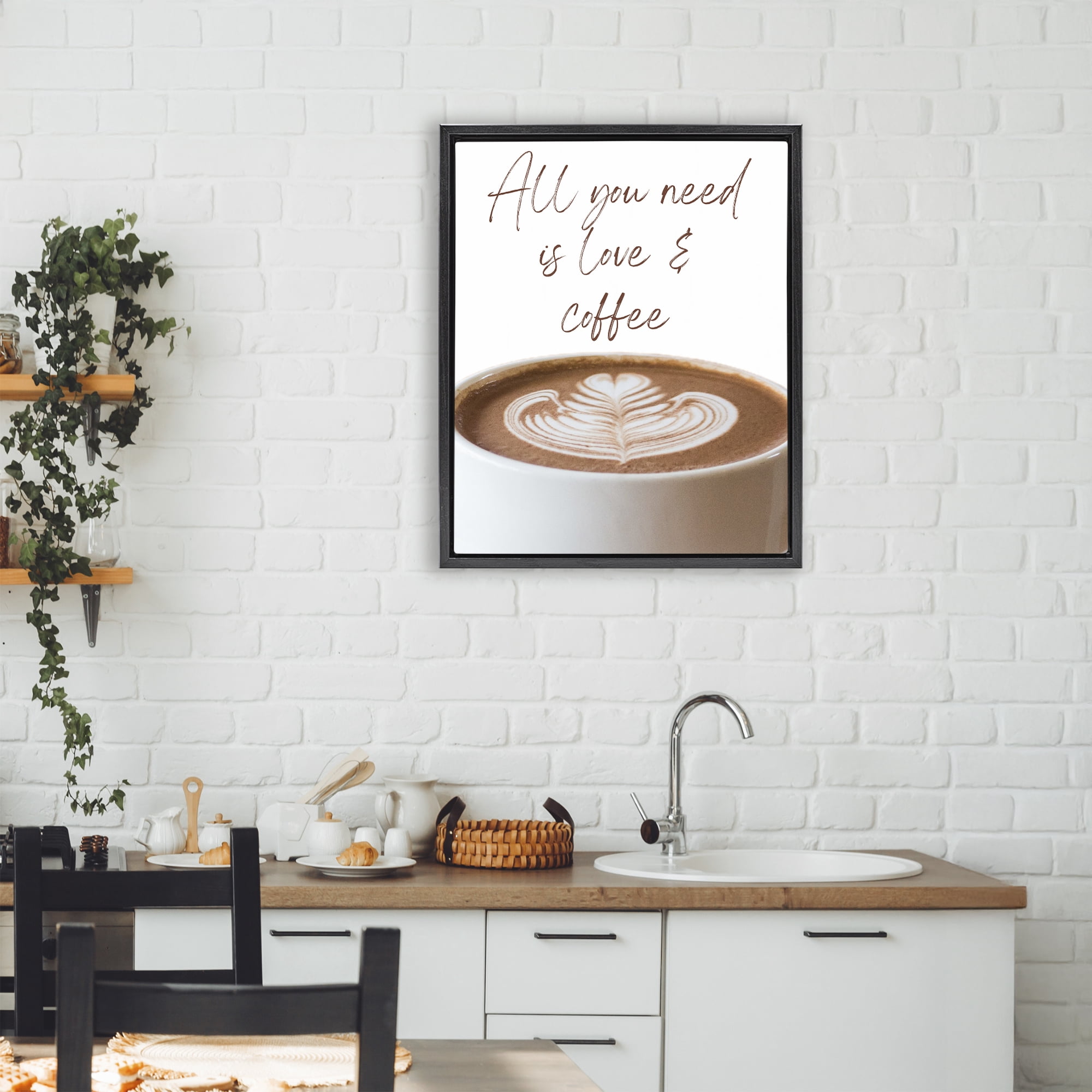 Stupell Industries All You Need Love & Coffee Black Framed Floater Canvas Wall Art, design by Jesse Keith