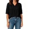 thumbnail image 6 of ITSAME Blouses for Women Button V-Neck Elbow Length Sleeve Shirts Ladies Loose Casual Tops Black Size XL, 6 of 6