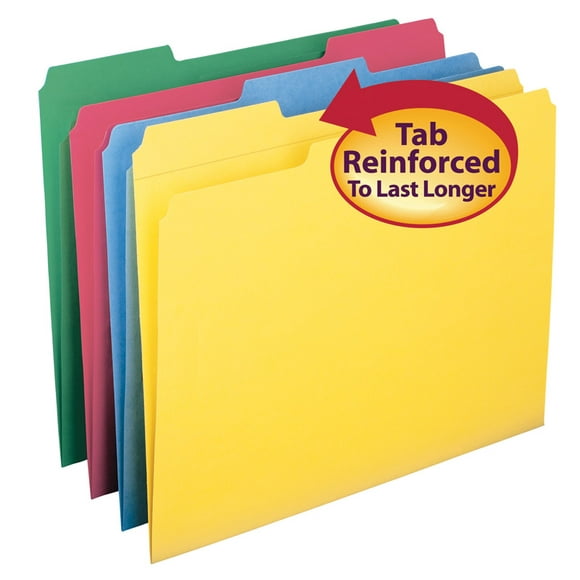 File Folder, Reinforced 1/3-Cut Tab, Letter Size, Assorted Colors, Pack Of 12