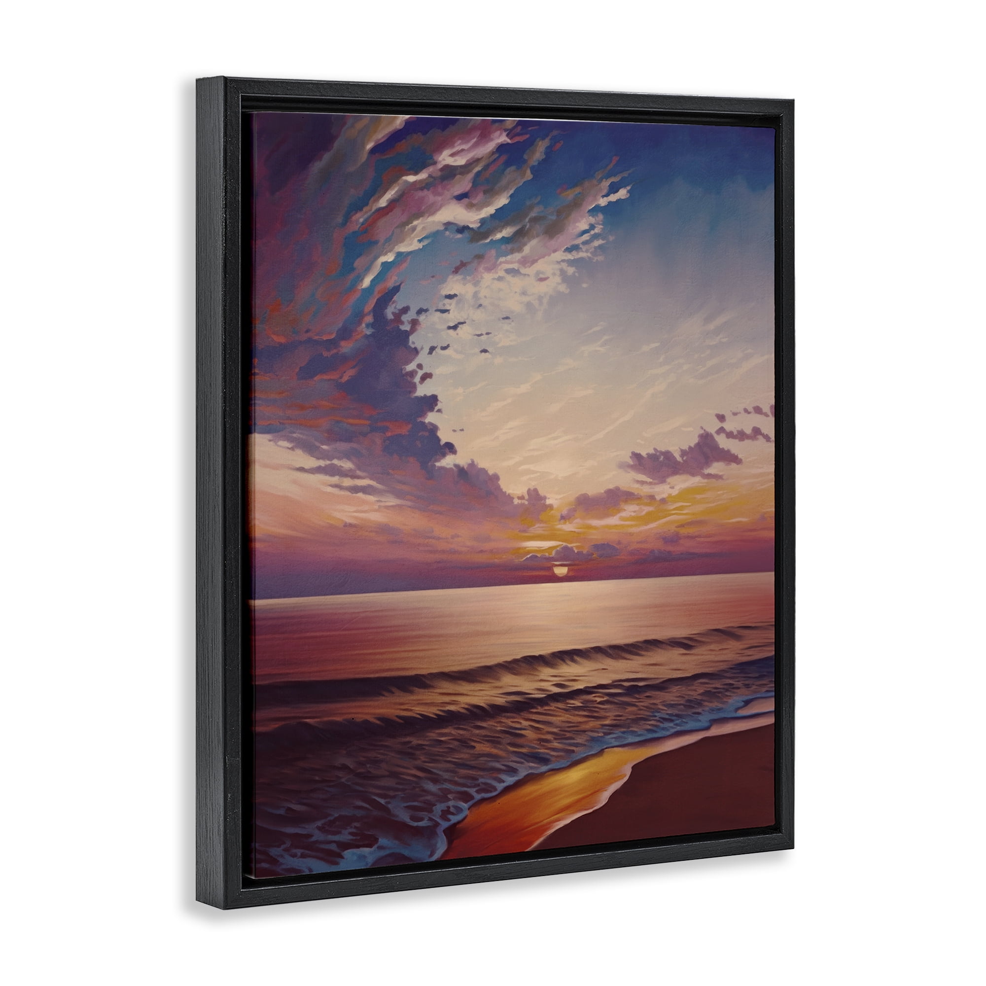 Stupell Industries Fabulous Sunset at Beach Nautical & Beach Painting Black Floater Framed Canvas Art Print Wall Art, 17 x 21