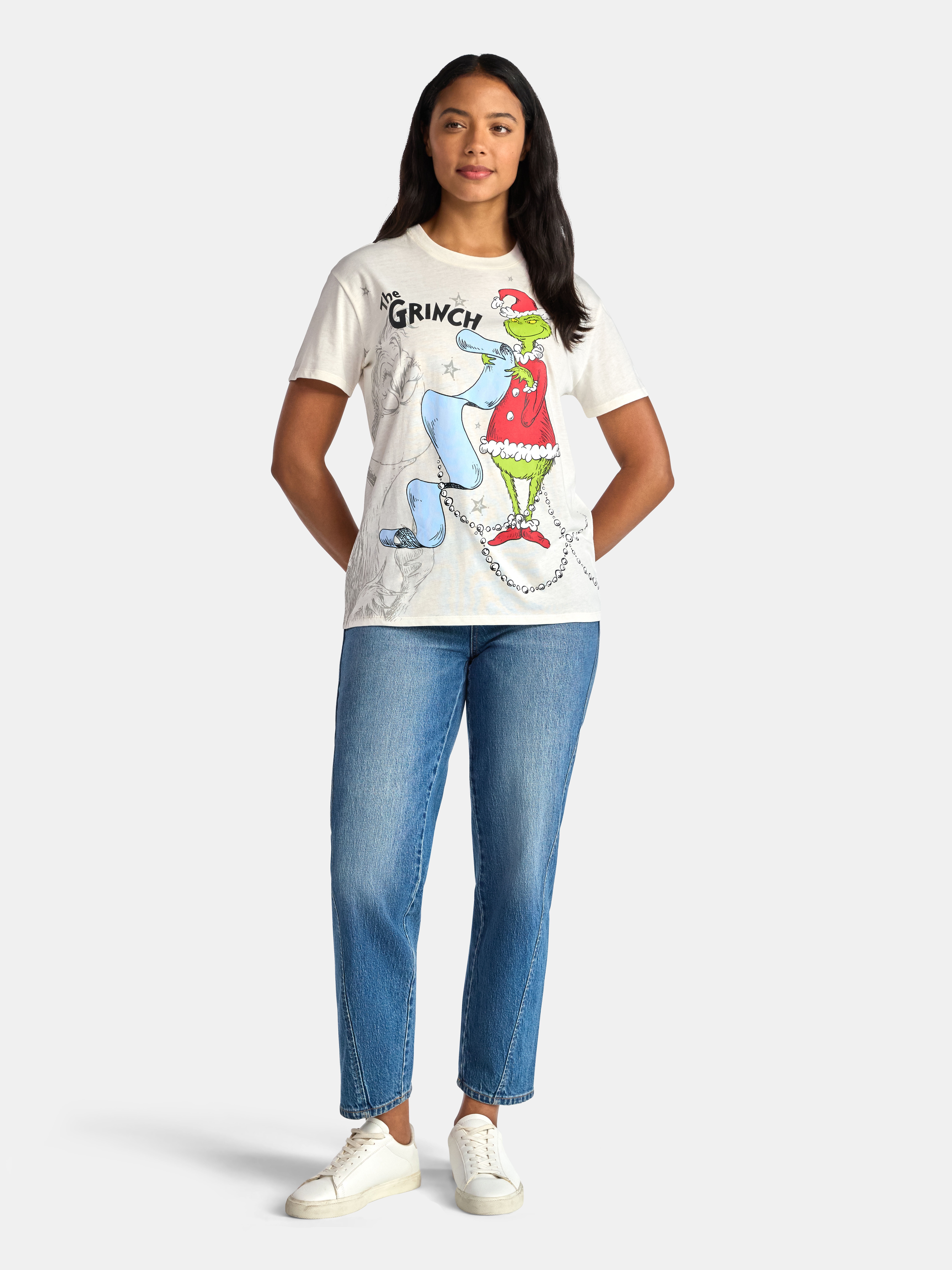 The Grinch Women's Front Back Christmas Graphic Tee with Short Sleeves, Sizes XXS-XXL