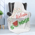 thumbnail image 4 of Beach Saying Soft Flannel Fleece Blanket, Welcome Summer Inscription with a Tropical Watermelon Slice and Colorful Spots, Cozy Plush for Indoor and Outdoor Use, 50" x 70", Multicolor, by Ambesonne, 4 of 5