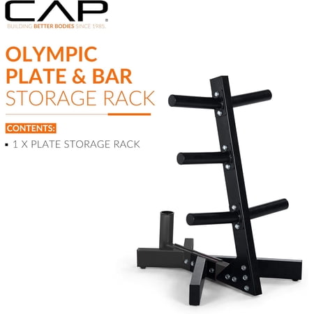 Plate Tree Storage Rack with Bar Holder for Home Gym, Heavy Gauge Steel Weight Plate Organizer