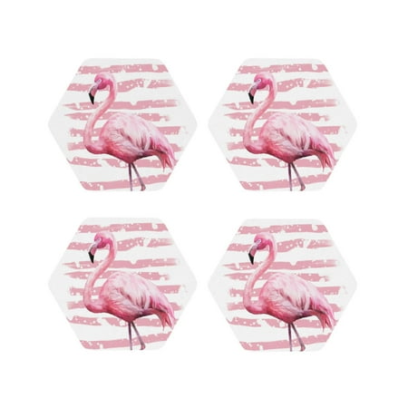 

Leather Coasters Set of 4 - Flamingo Lightweight Non-Slip Drink Coasters for Desk Anti-Scalding Desk Cup Coasters for Office Table Decor Hexagon