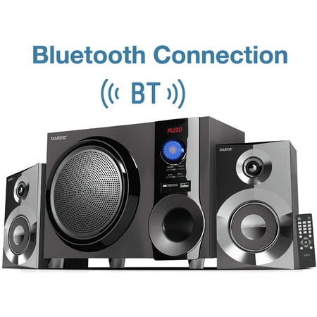 Boytone BT-225FB Wireless Bluetooth Stereo Audio Speaker Bookshelf System, Powerful Bass, Treble, Clear Sound, FM Radio, USB/SD/RCA Input, Output, for Phone's, Laptops, DVD Player,
