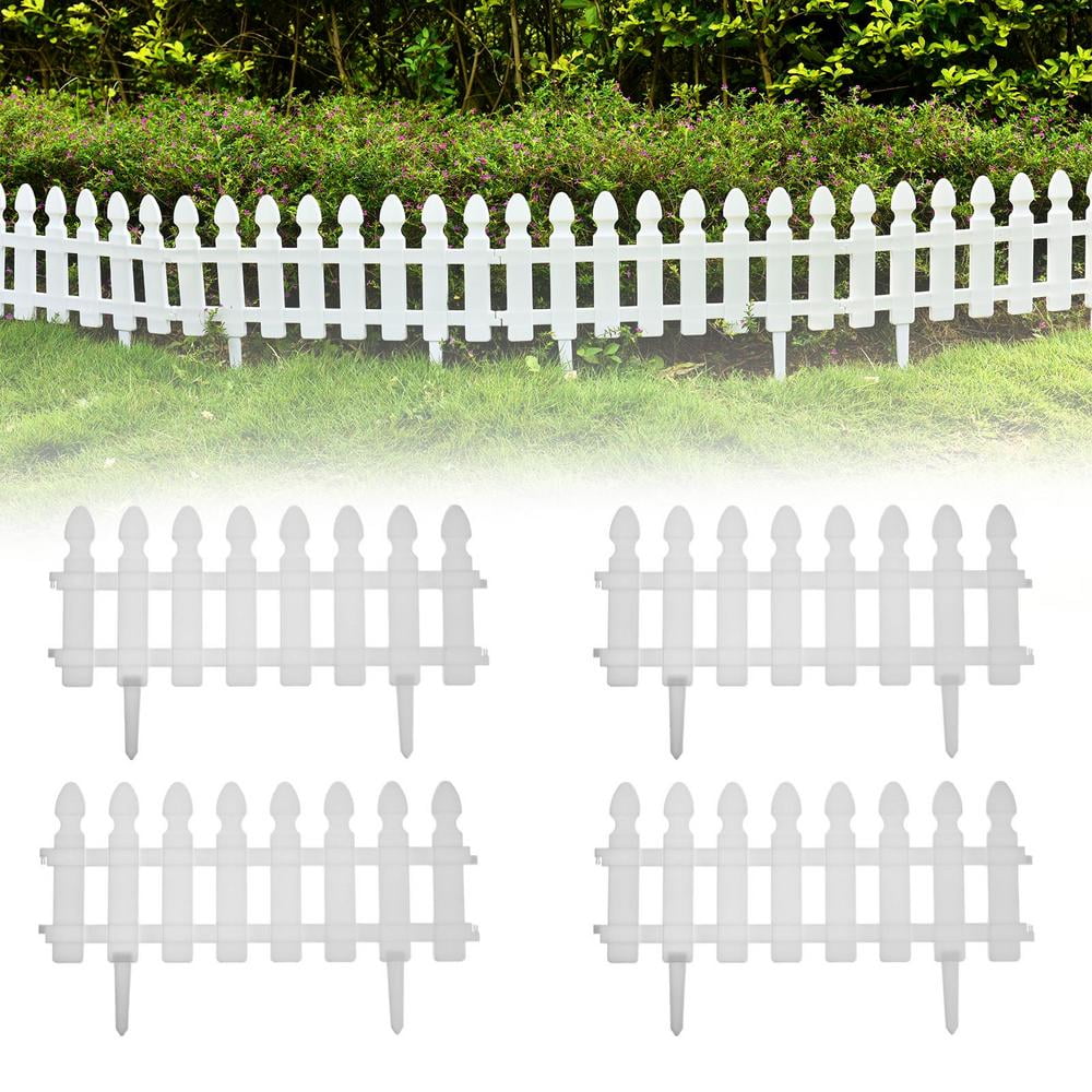 4Pc Grey Wooden Effect Picket Fencing Lawn Edge Garden Plastic Border Edging 