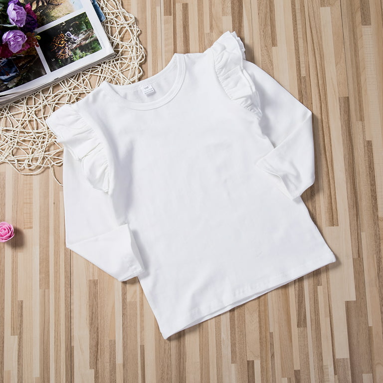 Nokpsedcb Toddler Baby Boy Girl Basic Solid Plain Organic Cotton T Shirts  Tops Long Sleeve Tee Shirt Girls Clothes White 6-12 Months 