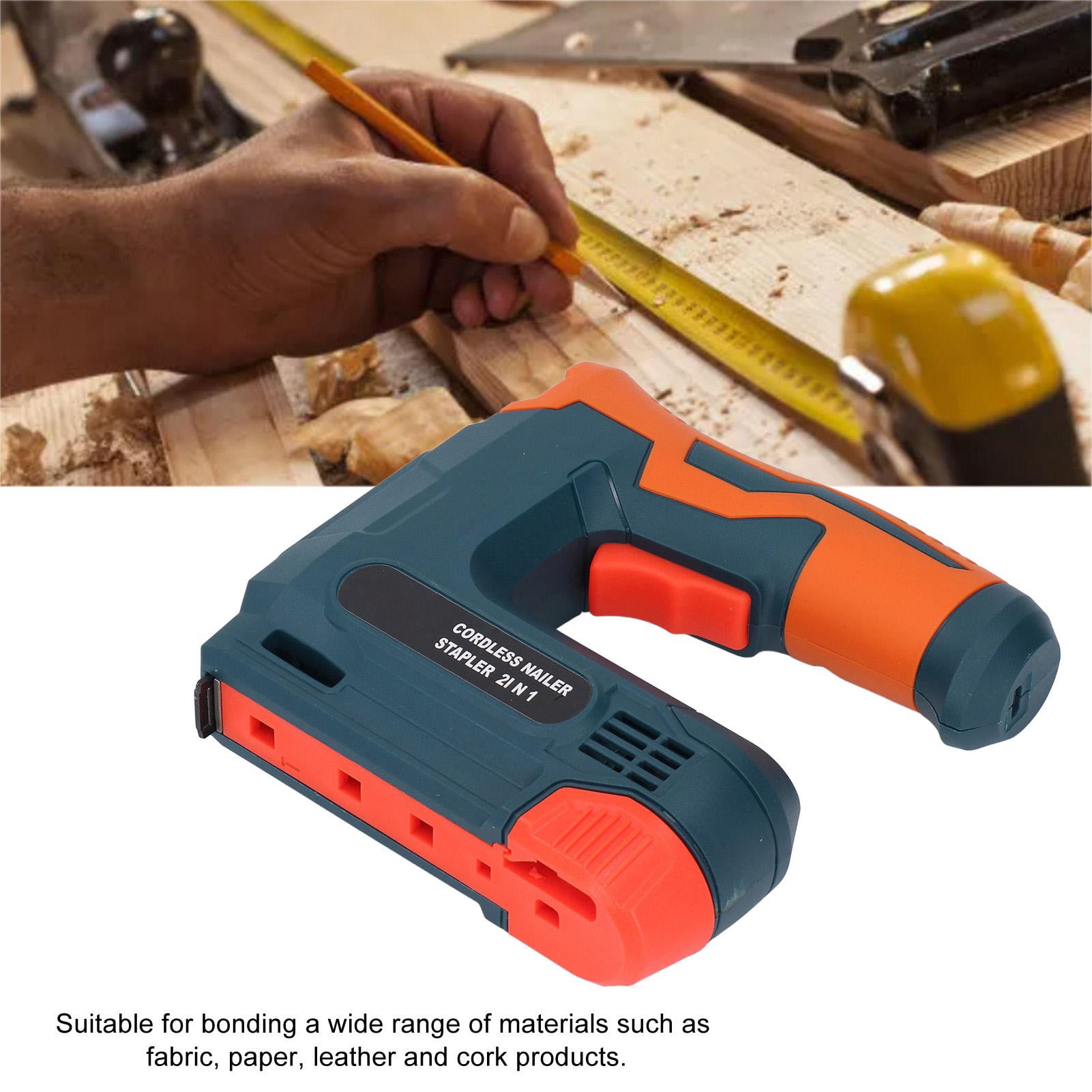 Suodoka 2000mAh Cordless USB‑Charged Brad Nailer – 1000‑Staple Capacity, 3‑Safety Switches, Versatile for Wood, Fabric & Upholstery
