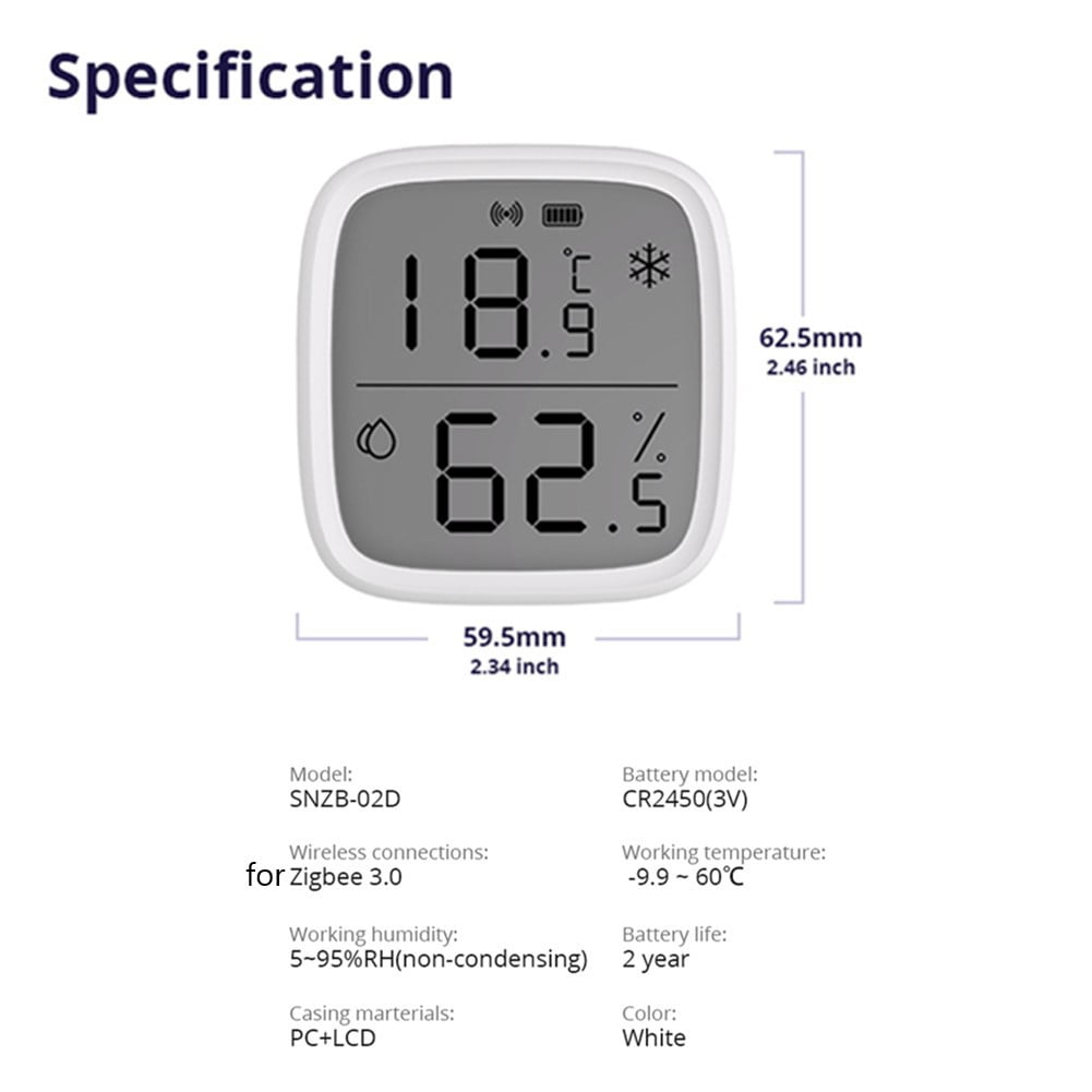 1pc For SONOFF SNZB-02D Wireless LCD Display Smart Temperature Humidity Sensor