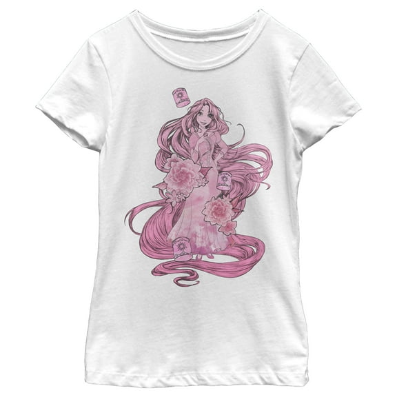 Girl's Tangled Rapunzel Tonal Print  Graphic Tee White Large