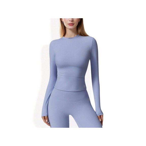 Women's Long Sleeve Seamless Compression Top for Workout and Activewear - Small, Blue