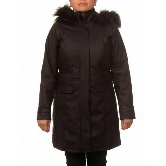 Harve Bernard Anorak Coat Women's Size L Black w/Detachable Fake Fur Hood --E2--
