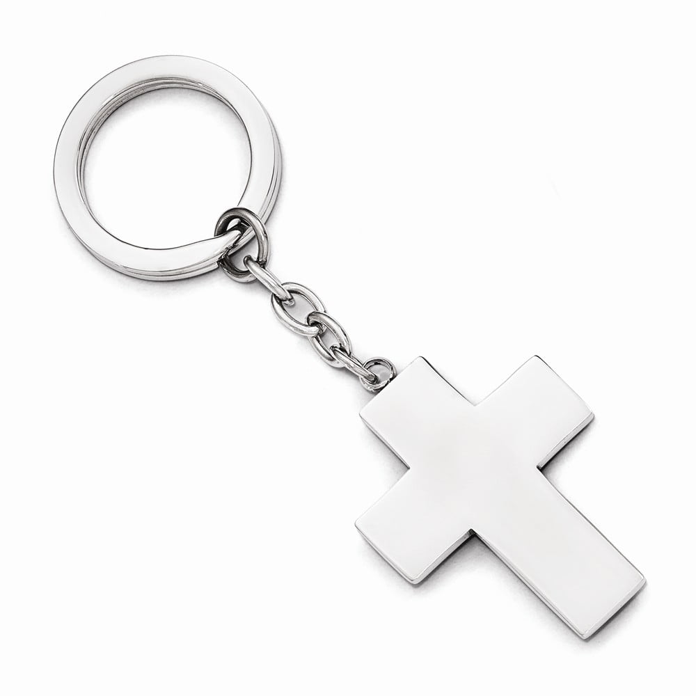 AA Jewels Stainless Steel Polished Cross Key Ring (30mm x 39mm