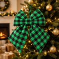 thumbnail image 2 of Green Black Plaid Christmas Bow, 11.81 x 9.84 Inch Velvet Hanging Bow for Christmas Tree, Wreath, Mantel, Door & Holiday Party Decor, 2 of 7