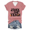 thumbnail image 2 of Halloween T Shirts for Women 2025 Trick Or Teach Funny Graphic Tees Short Sleeve V Neck Tshirt Womens T Shirts, 2 of 6