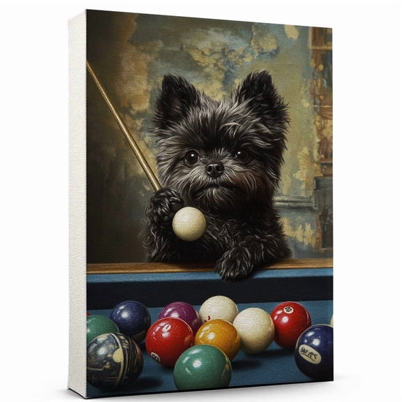 Affenpinscher Dog Playing Billiards Stretched Canvas Size 8x12 – Sports Dog, Perfect for Animal Lovers, Affenpinscher Dog Canvas, Billiards Canvas Size Wall Art