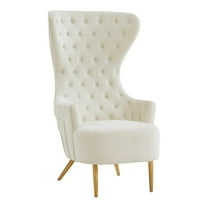 Pemberly Row Modern 19.7" Modern Velvet Wingback Chair in Cream