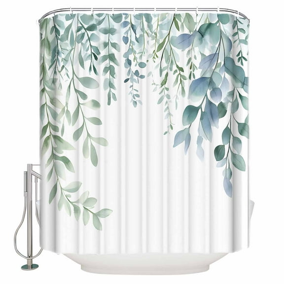 72x78 Inch Shower Curtain Eucalyptus Leaves Bathroom Decor Waterproof Fabric Bathtub Bath Curtains Decorative Teal Botanical Weeping Summer Extra Long Shower Curtain Set with Hooks