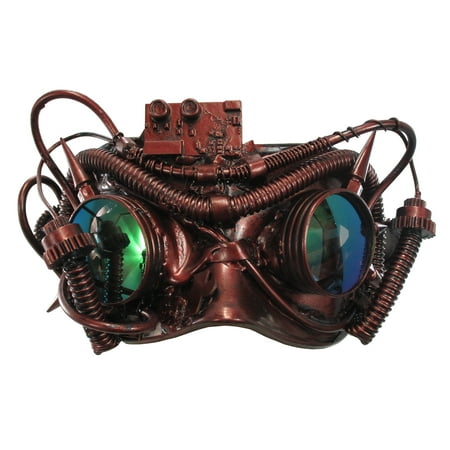 Scientific Steampunk Half Red Spiked Mask Goggles Tubes Gears Costume