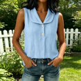 thumbnail image 5 of Ulitacool Summer T Shirts For Womens O Neck Solid Color Sleeveless Tank Tops Button Blouse Elegant Wear S Bu1, 5 of 9