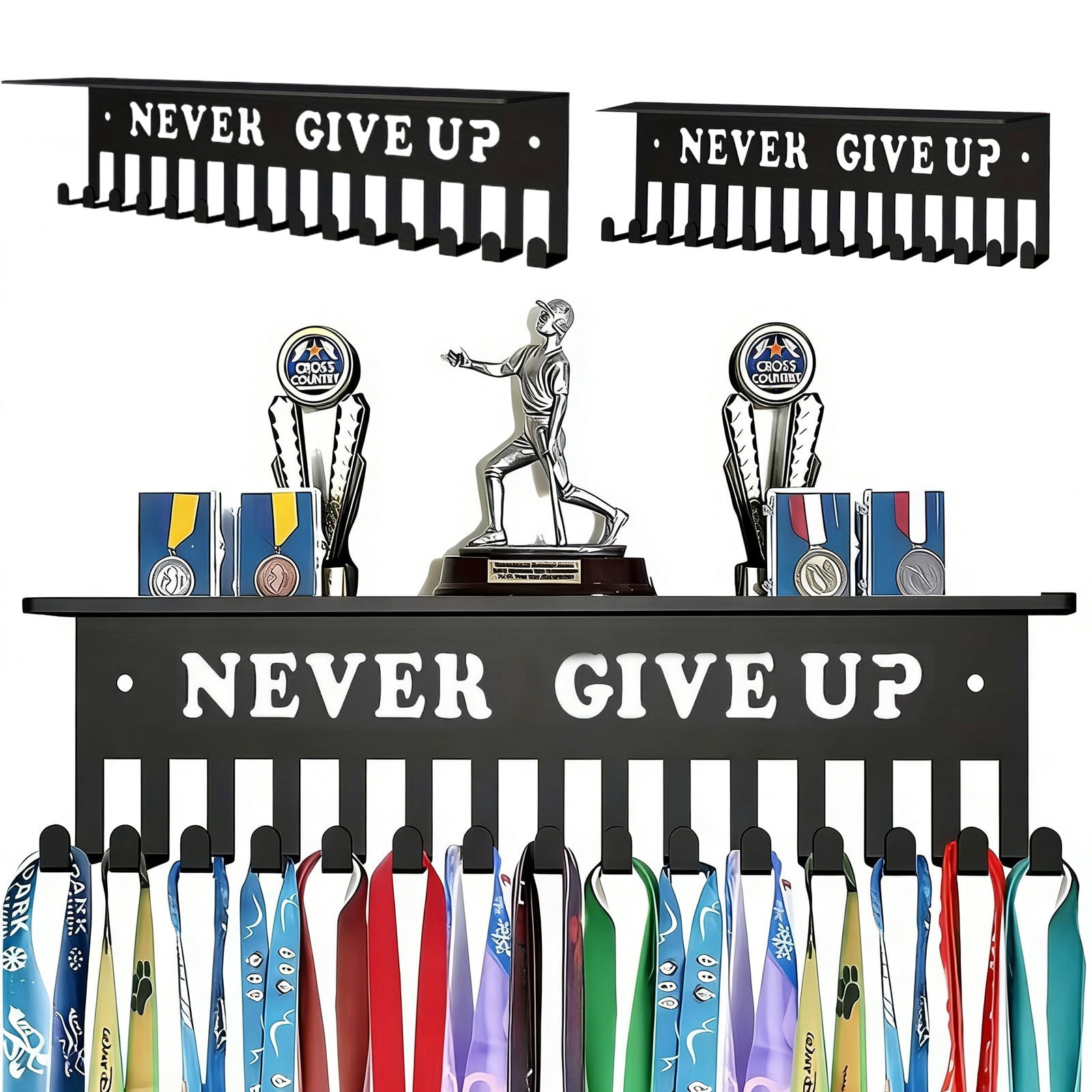 COM1950s Medal Holder Wall Mount, Black Metal Display Rack for Trophies and Medals, Sports Award Organizer for Home Office