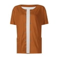 thumbnail image 3 of DENGDENG Maternity Scrub Tops Women Summer Crew Neck Solid Color Print Scrubs Fashion Snap Front Loose Fit Short Sleeve Nurse Uniform Pocketed Workwear Camel L, 3 of 4