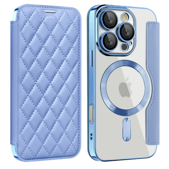 for iPhone 16 Pro Wallet Case with RFID Blocking Credit Card Holder,Compatible with MagSafe,PU Leather Flip Kickstand Shockproof Cover Women Men for iPhone 16 Pro Phone case,Blue