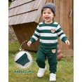 thumbnail image 6 of Toddler Baby Boys Clothes 2T Boys Fall Winter Outfits 3T Boys Long Sleeve Round Neckline Stripe Sweatshirt Pants 2PCS Clothing Set Green, 6 of 7